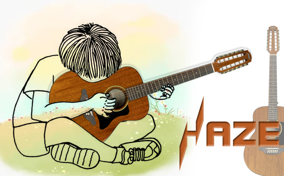 Haze P30411112EQN 12-String 36" Saddle Height Adjustable Acoustic Guitar - Natural