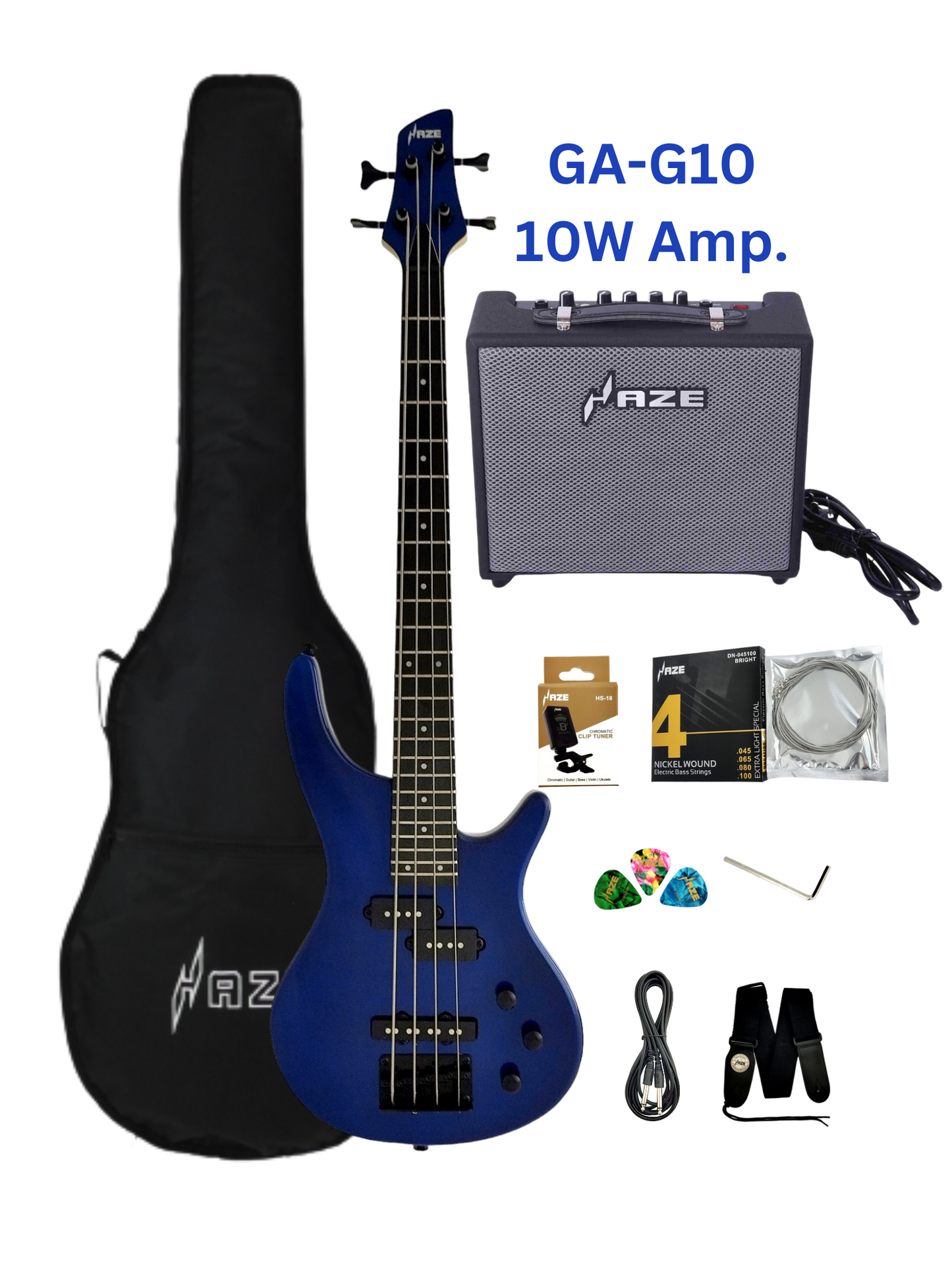 1/2 size Haze Shortscale Split-Coil Humbucker Electric Bass Guitar - SBG385JB34 with Accessories and 10W Amp. (Optional)