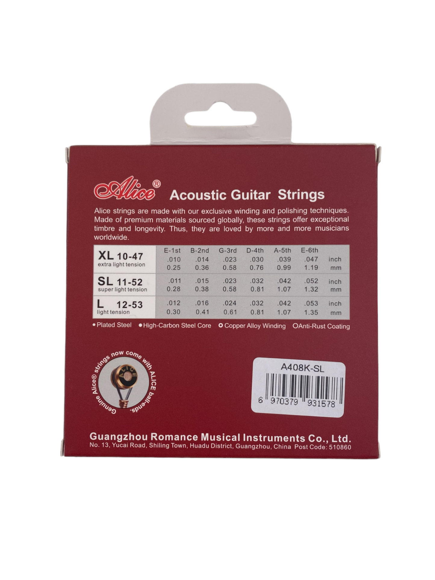 Alice A408KSL Acoustic Guitar Strings Light Stainless Steel Anti-rust