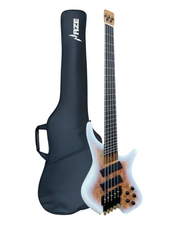 Haze HB5FFMS Voyager Series Headless Fanned Fret 5-String Electric Bass – Roasted Maple Neck, White Sunburst Finish, & Active BJ-80 Pickups