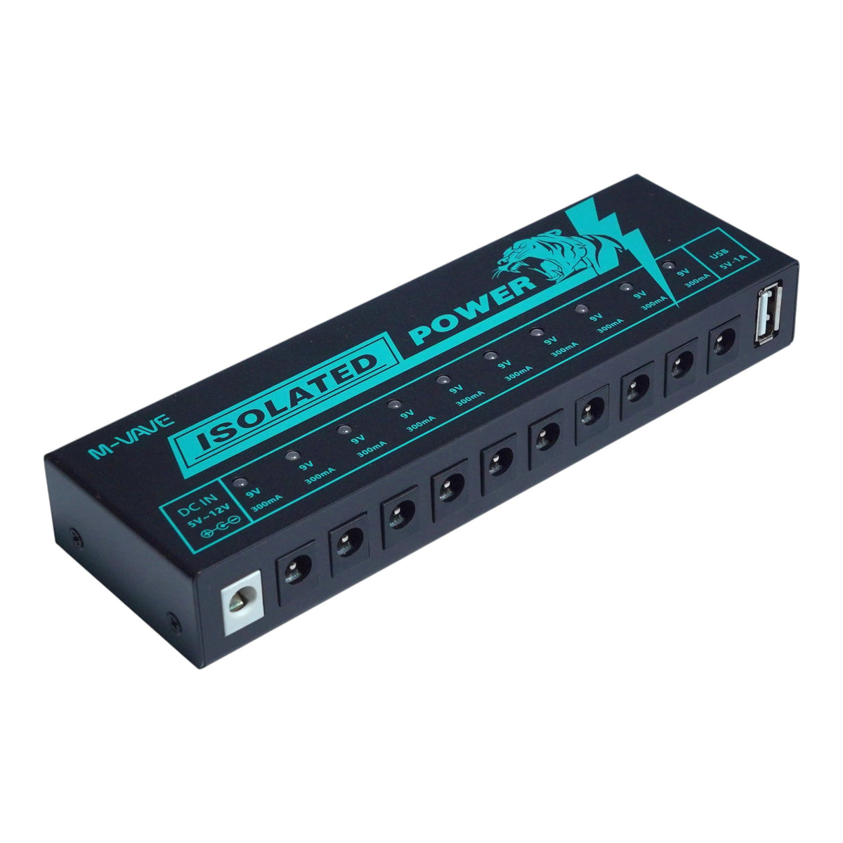 M-VAVE ISOLATEDPOWER 10-Output 9V 300mA Isolated Pedalboard Power Supply w/ Additional 5V USB Output & Over-Current Protection