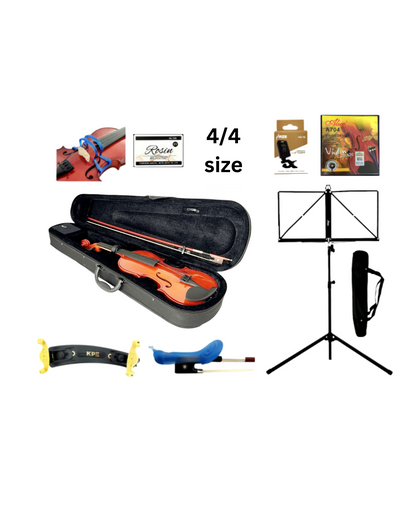 Caraya 4/4-1/16 size Violin outfit w/Extra strings, Foam Hard Case, Bow, Rosin,Tuner, Grip, Shoulder Rest, Stand, Collimators- MV001PK2