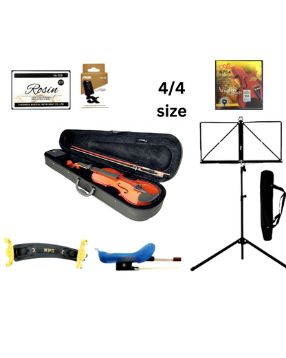 Caraya MV001 4/4-1/16 size Violin outfit w/Extra strings, Foam Hard Case, Bow, Rosin,Tuner, Grip, Shoulder Rest, Stand-MV00144PK1