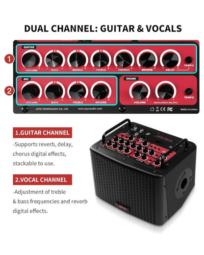 Joyo 40W Multifunctional Rechargeable Outdoor Guitar & Vocals Amp w/ Built-In Drum Machine and Digital Effects - BSK40