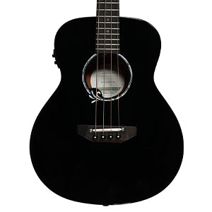 Haze 37" Solid Sitka Top Height Adjustable Saddle Acoustic Bass Guitar - Black HZMINISEBSPBK