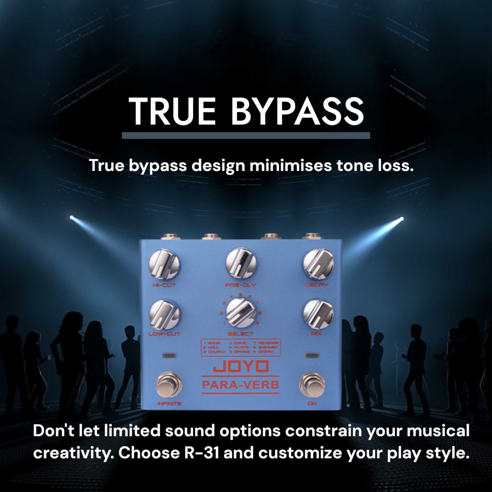 Joyo R31 PARA-VERB Multifunctional Stereo Reverb Guitar Effects Pedal w/ Ambient Lighting