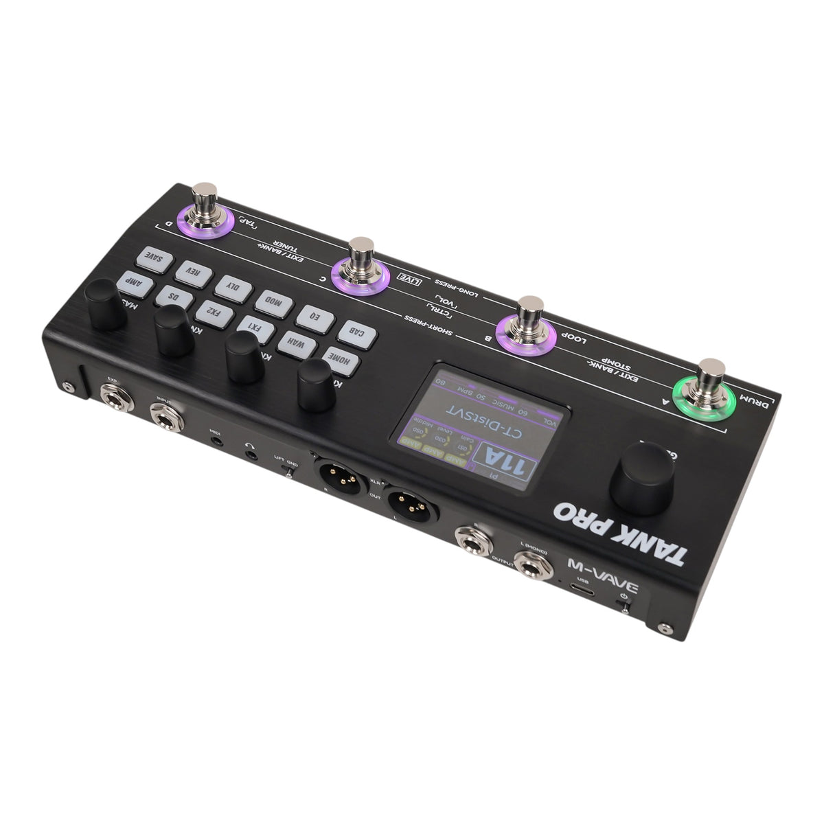 M-VAVE TANKPRO Professional Electric Guitar and Bass Multi-Effects Processor w/ Built-In Drum Machine & Looper