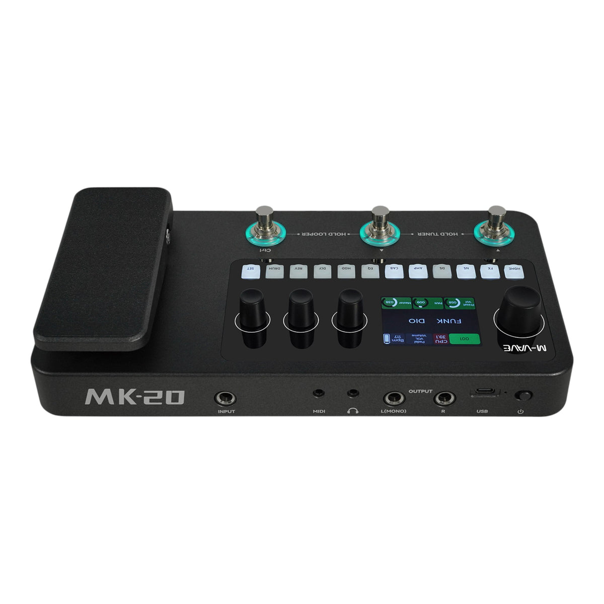 M-VAVE MK20 Portable Rechargable 3-Switch Guitar & Bass Multi-Effects Floor Processor w/ Built-In Expression Pedal