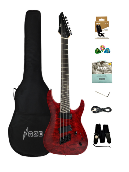 Haze 7-String Fanned Fret Built-in Preamp HAX Electric Guitar - Red 7QFFTRD