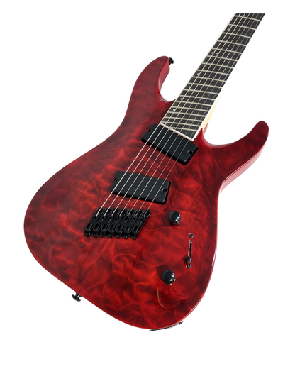 Haze 7-String Fanned Fret Built-in Preamp HAX Electric Guitar - Red 7QFFTRD