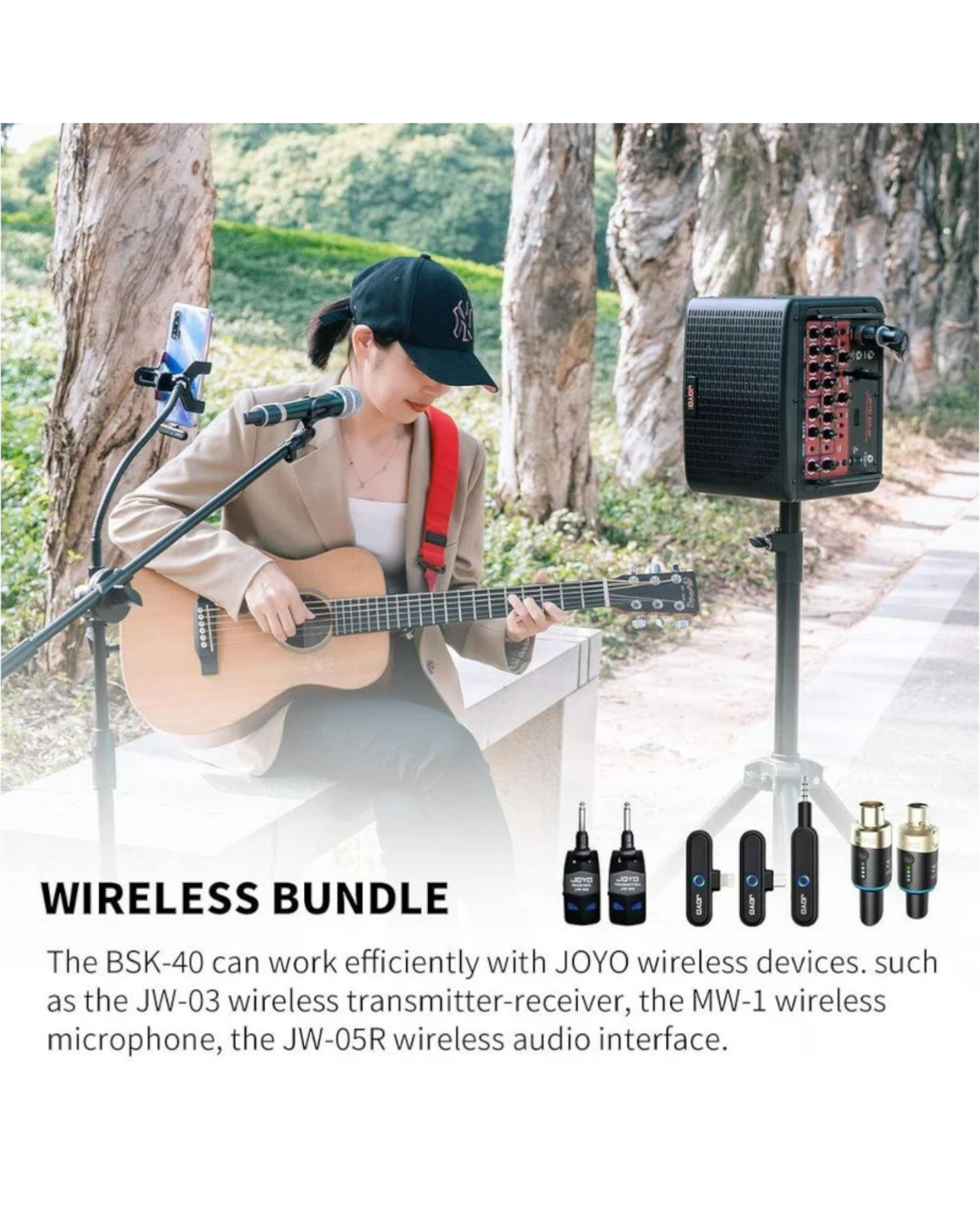 Joyo 40W Multifunctional Rechargeable Outdoor Guitar & Vocals Amp w/ Built-In Drum Machine and Digital Effects - BSK40