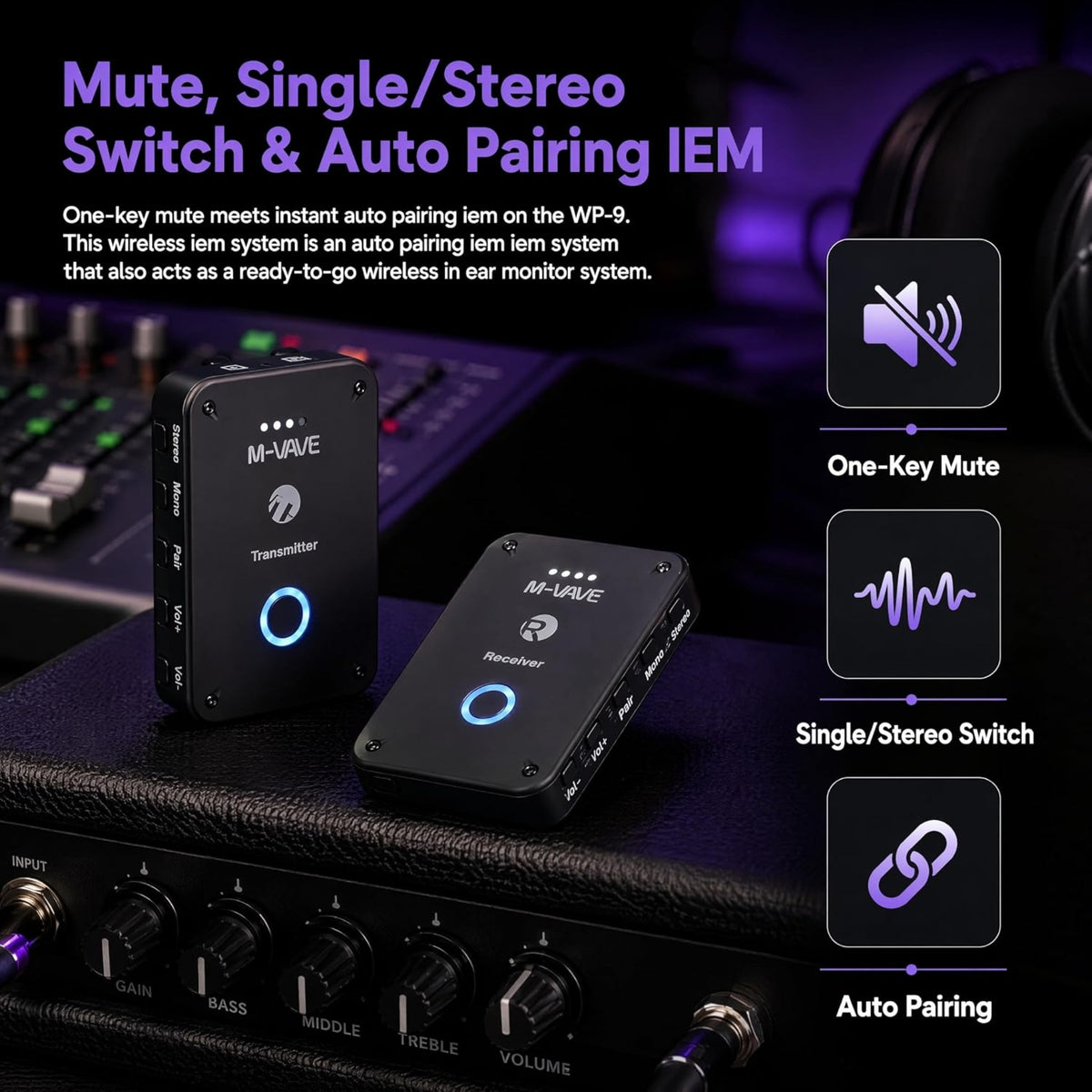 M-VAVE WP9 Wireless 2.4GHz Low-Latency In-Ear Monitor Transmitter / Reciever - 30m Range