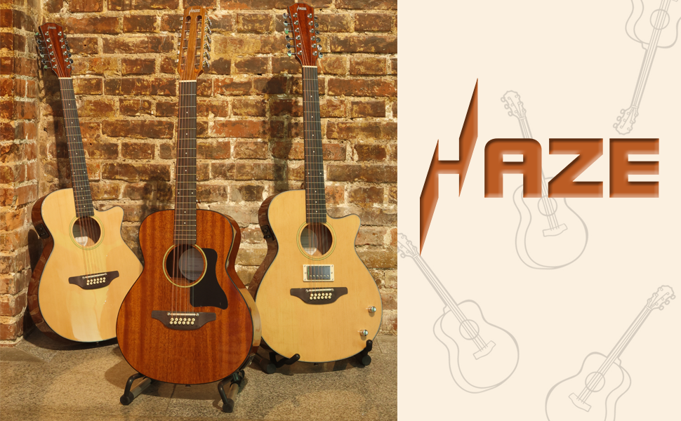 Haze P30411112EQN 12-String 36" Saddle Height Adjustable Acoustic Guitar - Natural