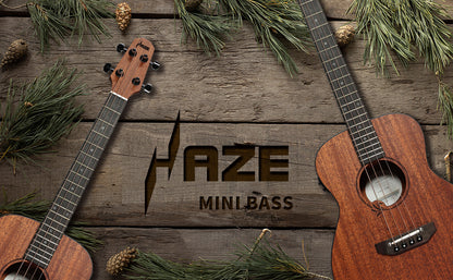 Haze 37" Solid Mahogany Top Height Adjustable Saddle Acoustic Bass Guitar - Natural HZMINISEBMH