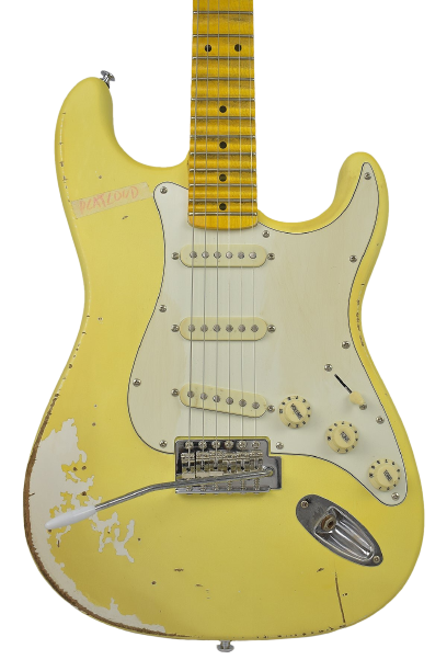 Haze Scalloped Fretboard Tremolo Relic HST Electric Guitar - Yellow HSVTGSTA