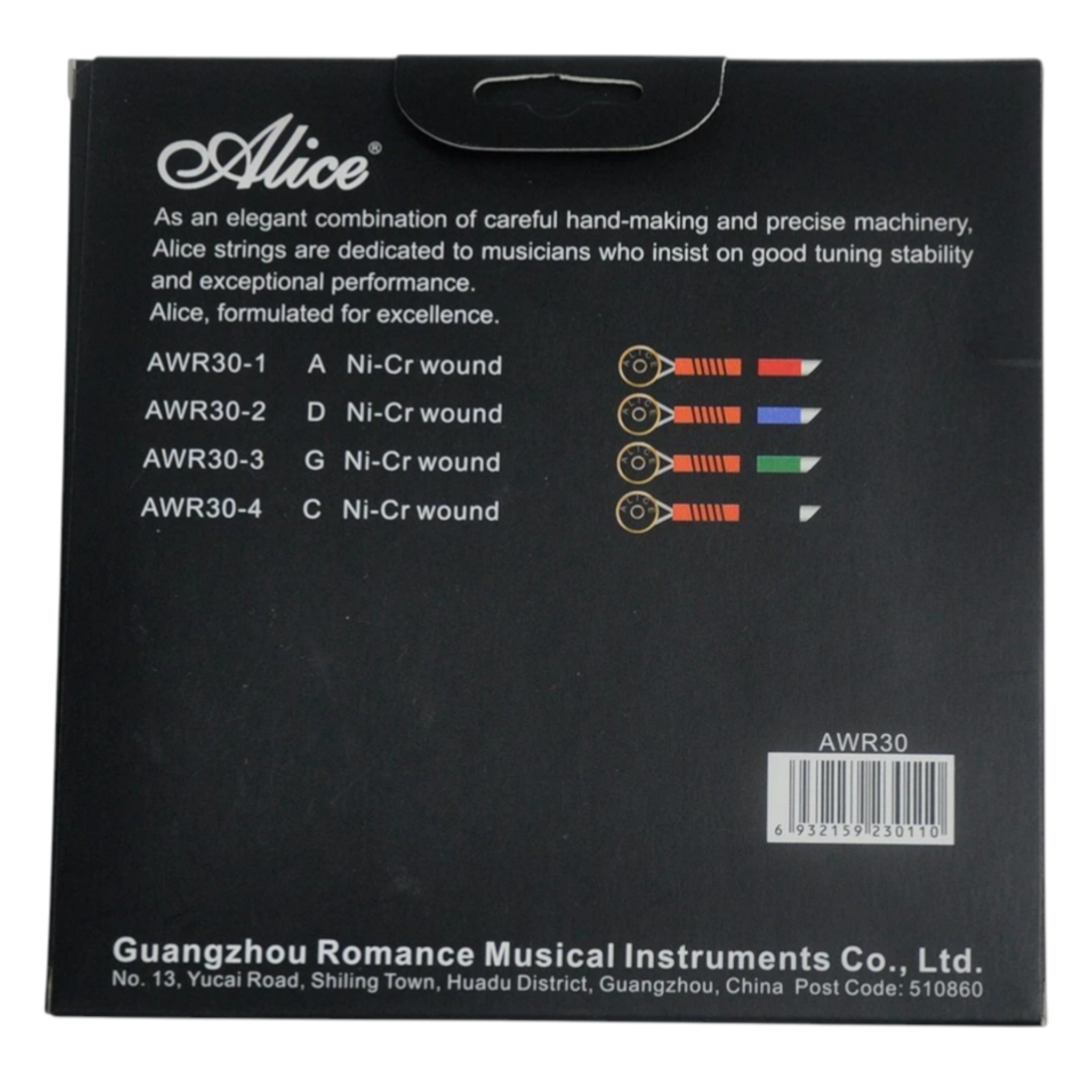 Alice AWR30 Multifilament Synthetic Core, Ni-Cr Winding Cello String Set