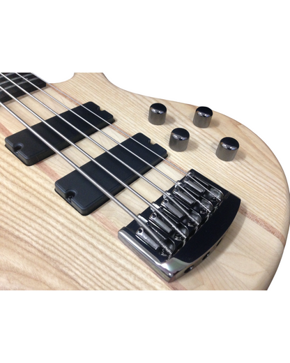 Haze 5-String Active Humbucker Solid Walnut WR Electric Bass Guitar - Natural B337N