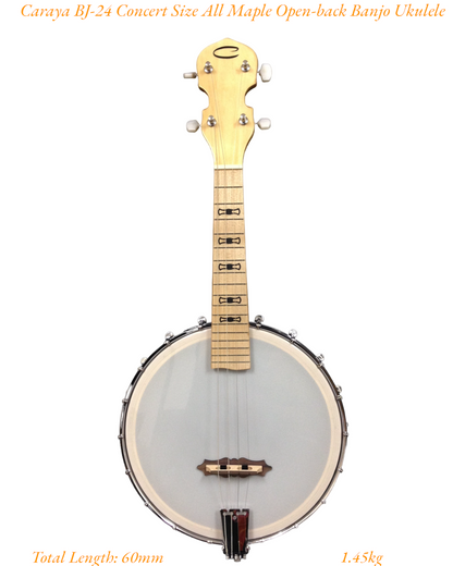 Caraya 4-String Solid Maple Open-Back Banjolele - Natural BJ24