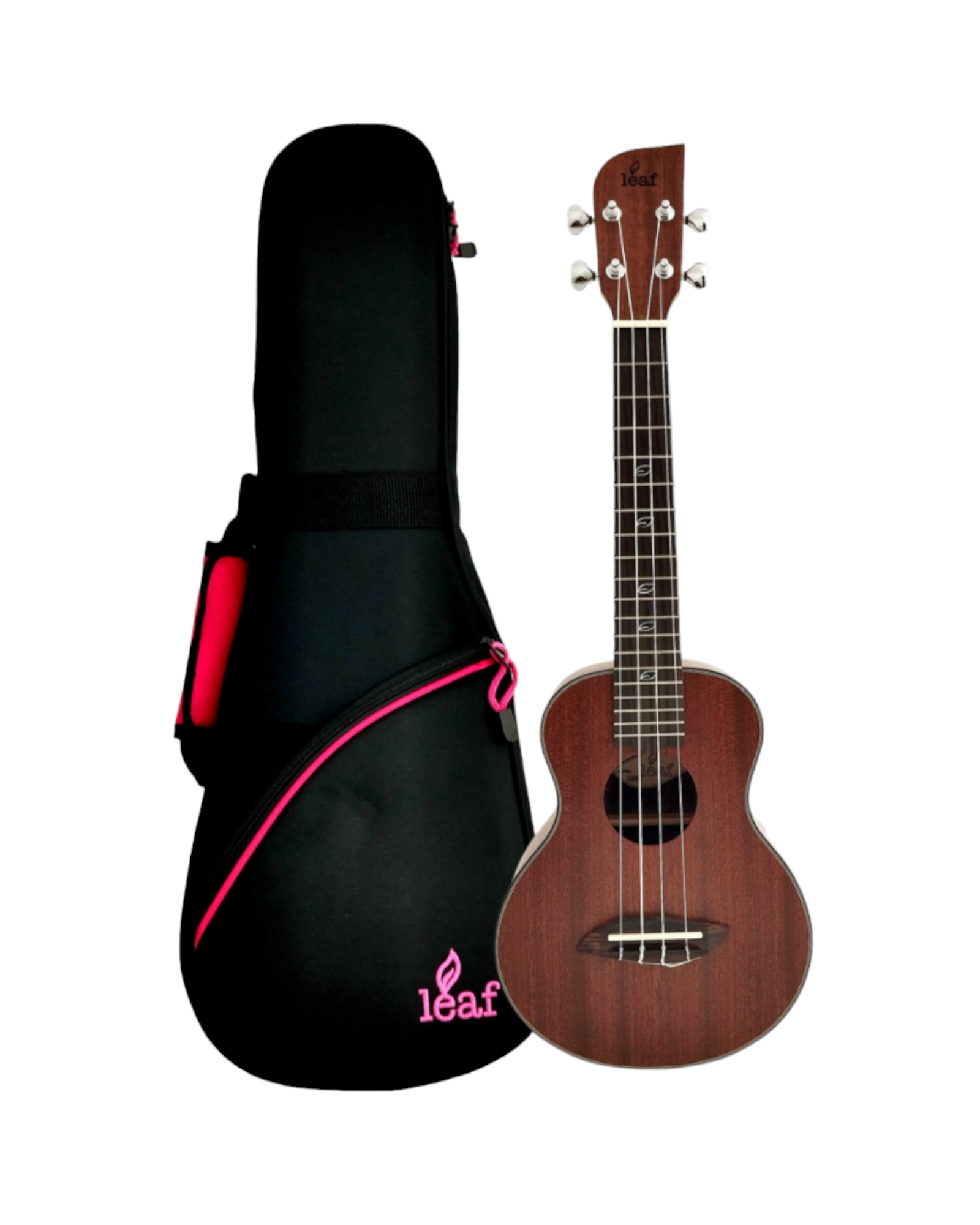 Leaf Series C100 All-Mahogany Concert Ukulele, Satin + 10mm Padded Gig Bag (Pink, Orange, Green)