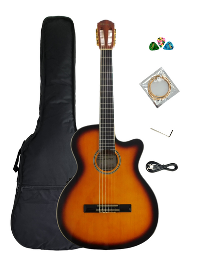 Caraya Spruce Thin-Body Cutaway Built-In Pickup/Tuner Classical Guitar - Sunburst C551BCEQBS