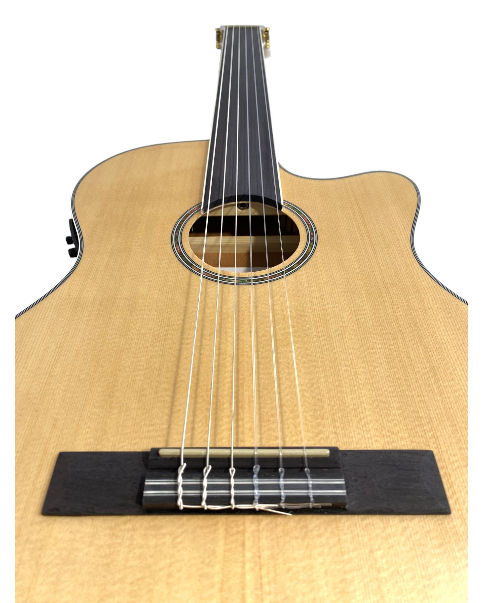 Haze Solid Spruce Fretless Arched Back Thin Body Classical Guitar w/ Built-In Pickups & Tuner in Matte - C551BCEQSMFL