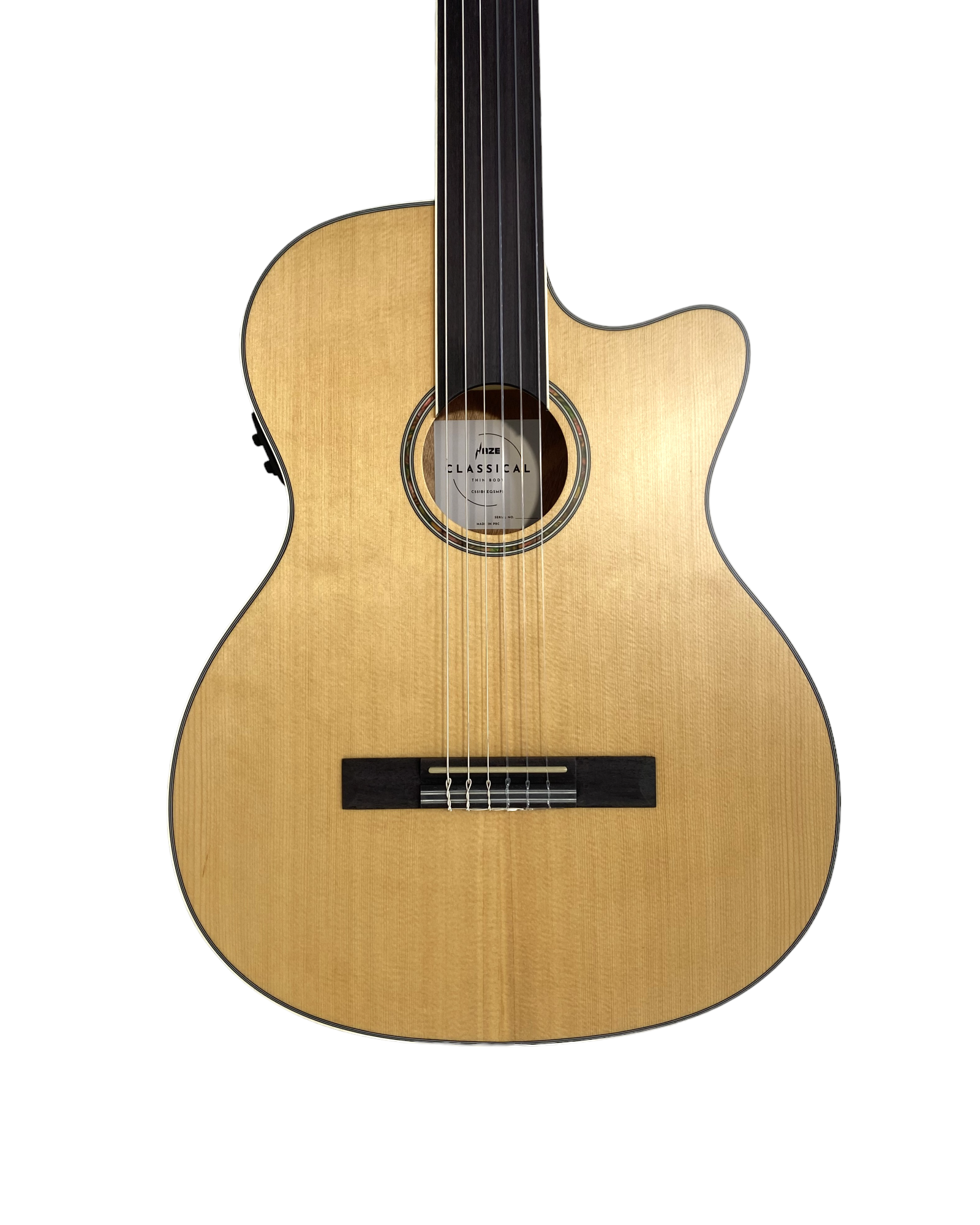 Haze Solid Spruce Fretless Arched Back Thin Body Classical Guitar w/ Built-In Pickups & Tuner in Matte - C551BCEQSMFL