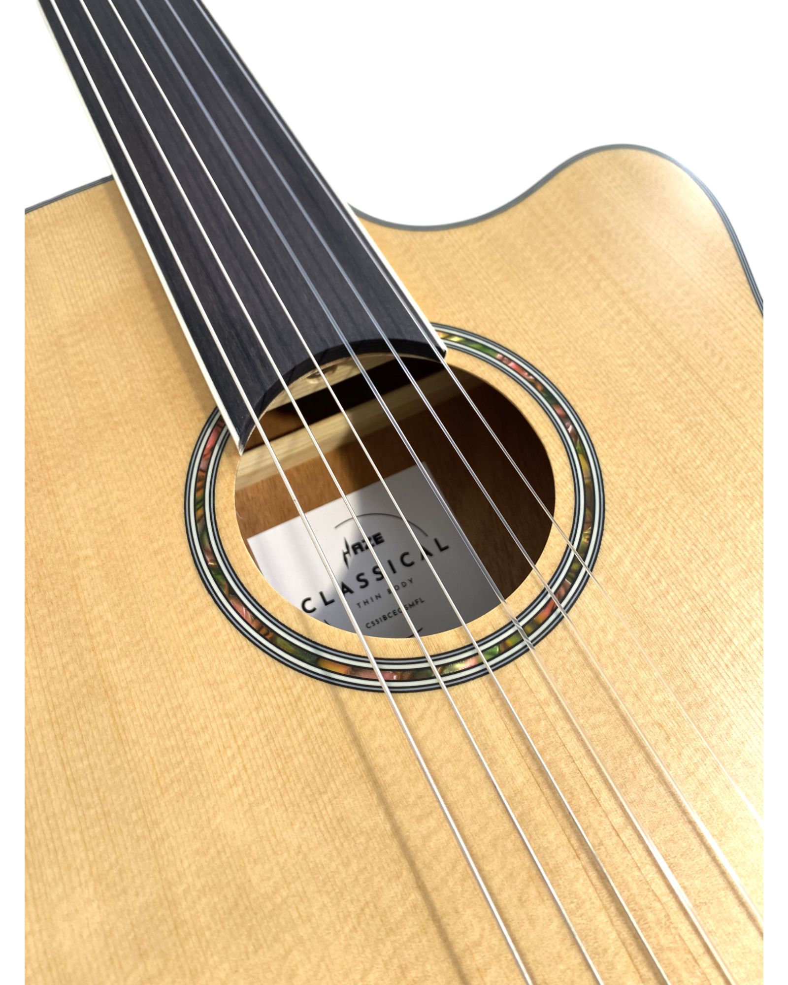 Haze Solid Spruce Fretless Arched Back Thin Body Classical Guitar w/ Built-In Pickups & Tuner in Matte - C551BCEQSMFL