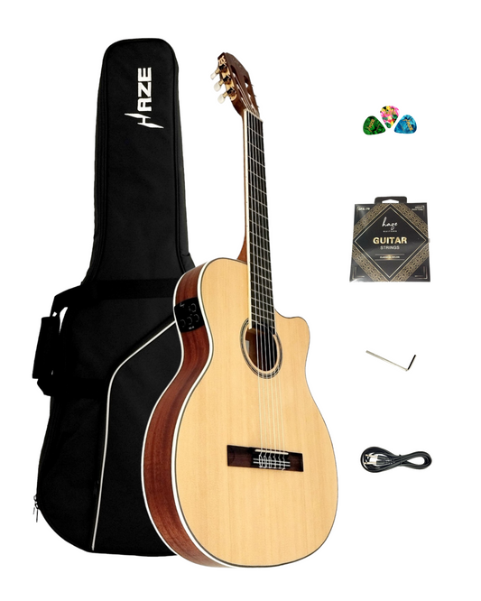 Haze Solid Spruce Arched Back Thin Body Classical Guitar w/ Built-In Pickups & Tuner in Matte - C551BCEQSM