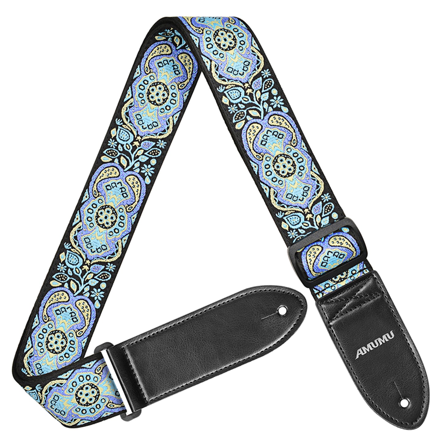 Amumu Hootenanny Embroidery Guitar Strap Blue Cotton - CO04EBL