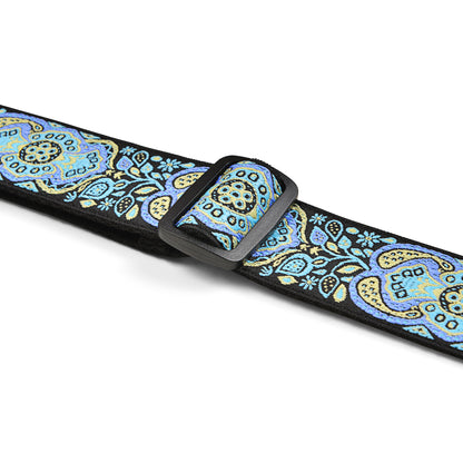 Amumu Hootenanny Embroidery Guitar Strap Blue Cotton - CO04EBL