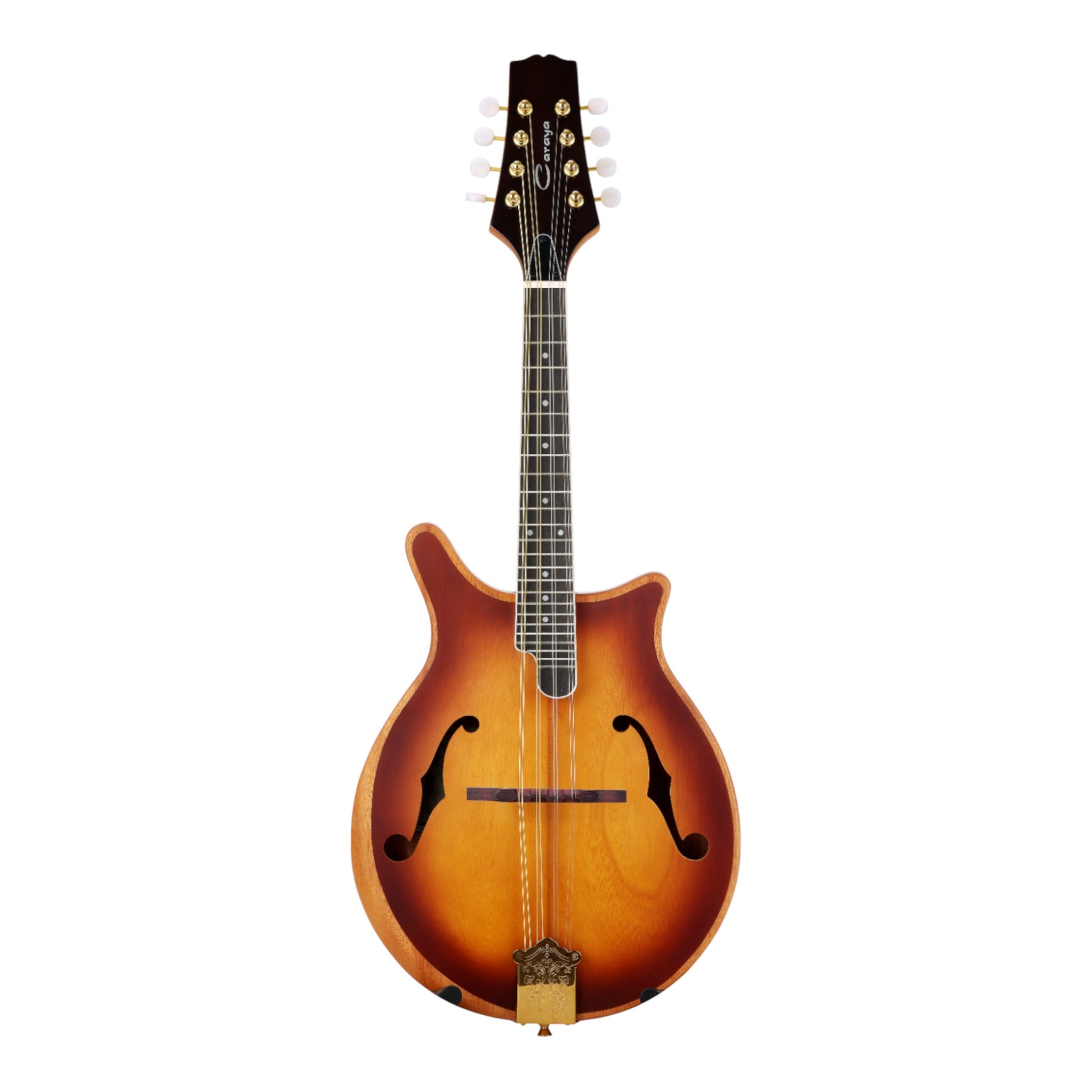Caraya Solid Okoume Paulownia "Modern Twist" Mandolin in Sunburst w/ Bevelled Edges & Gold Hardware - DMA40