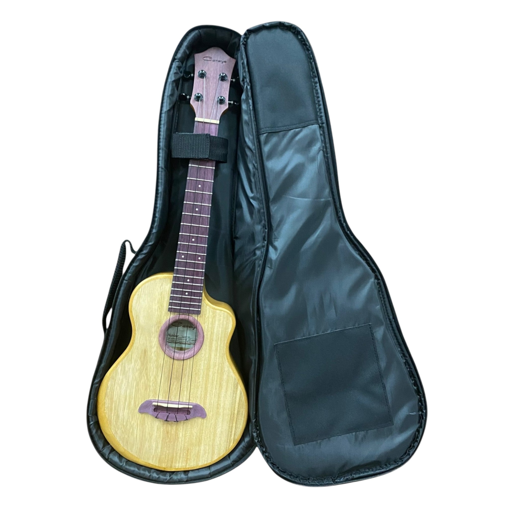 Caraya Solid Carved Paulownia Body Tenor Ukulele w/ Purpleheart Waterfall Soundhole - GAT50 + Stand