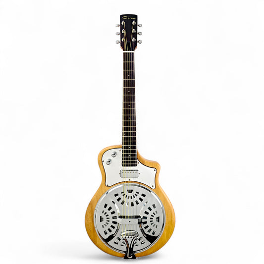 Caraya RE20 "Lightweight, Iconic, Unique" Paulownia Electric Resonator Hybrid Guitar w/ Built-in Humbucker Pickups in Clear Matte Finish