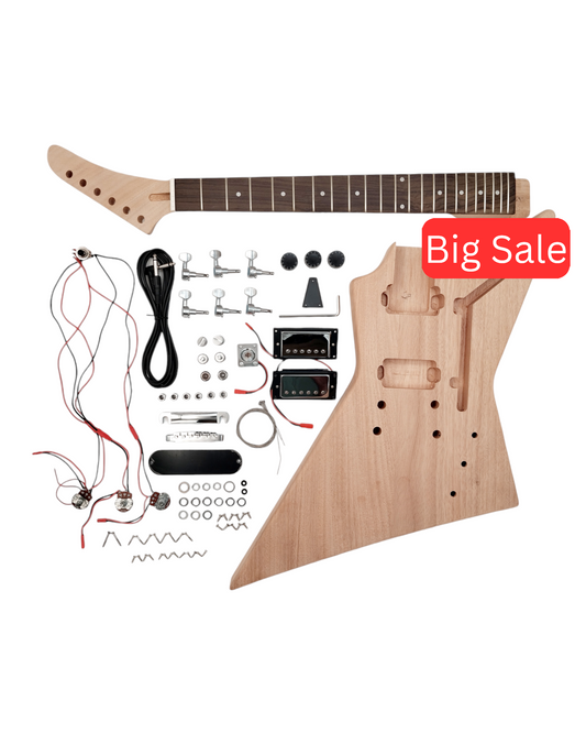 DKE1958ADIY Electric Guitar DIY Kit, Complete No-Soldering, Mahogany Body With one Black and one White Pickguards