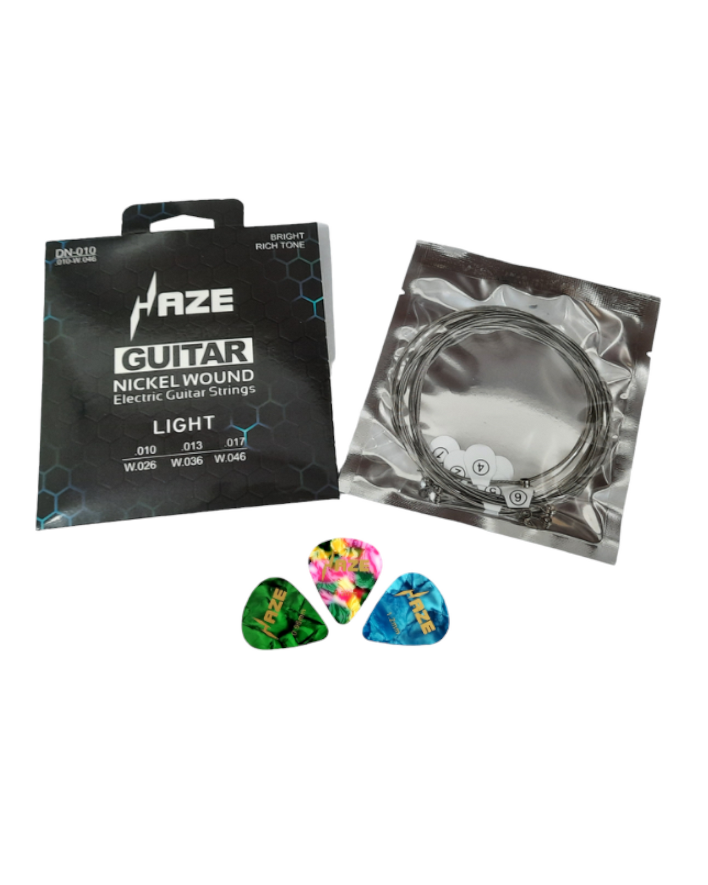 Haze DN010 Extra Light Special Stainless Steel Electric Guitar Strings + 3 Picks