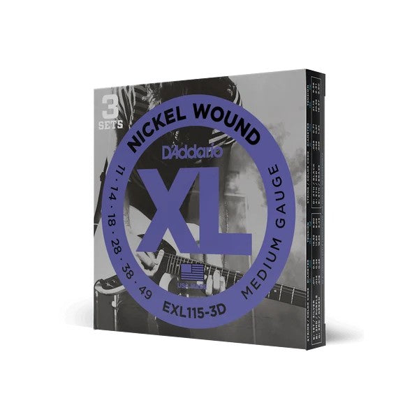 D’Addario 11-49 XL Nickel Electric Guitar Strings – Medium Blues/Jazz-Rock Set (EXL115)