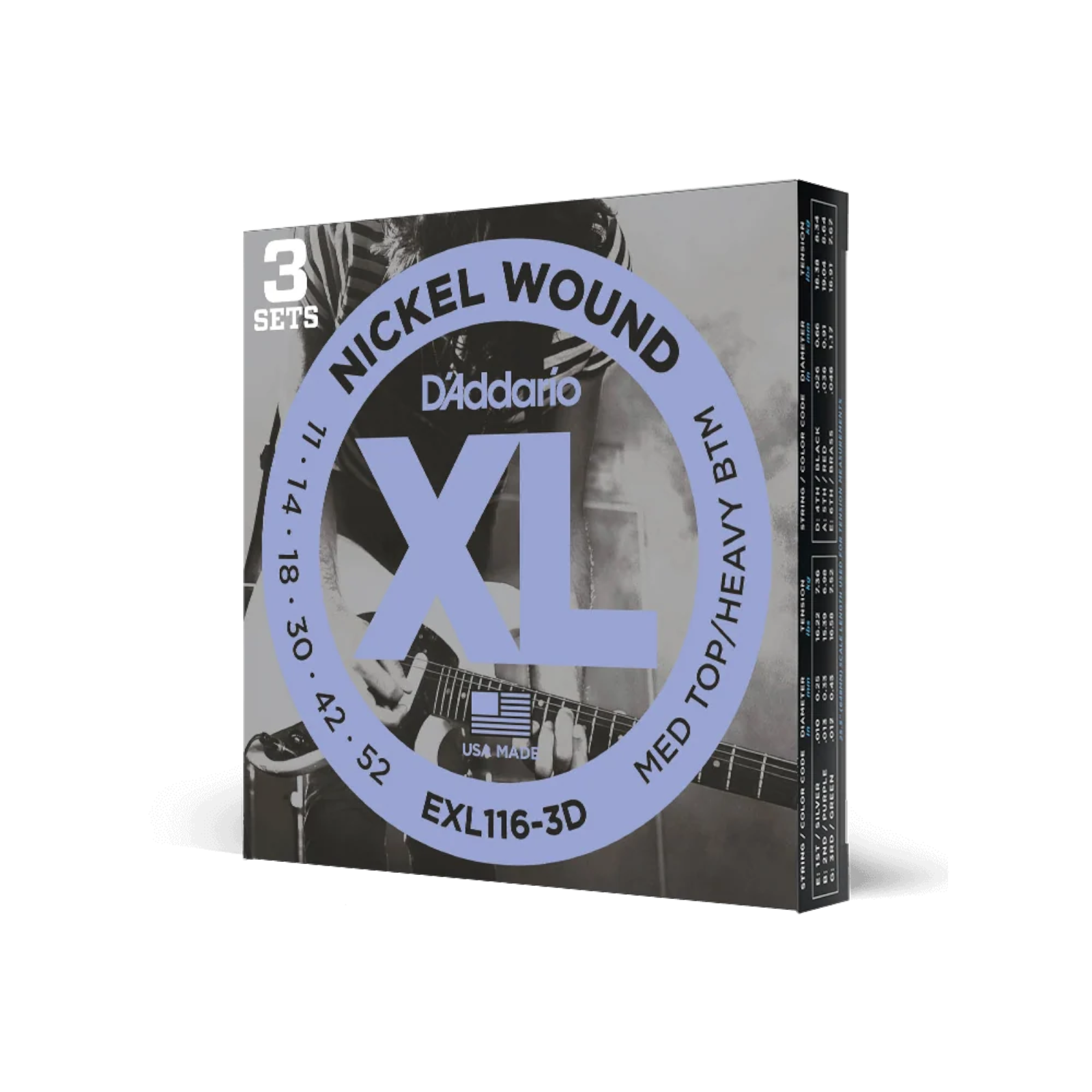 D'Addario 11-52 Nickel Wound Electric Guitar Strings - Medium Top/Heavy Bottom (.011 - .052) (EXL116)