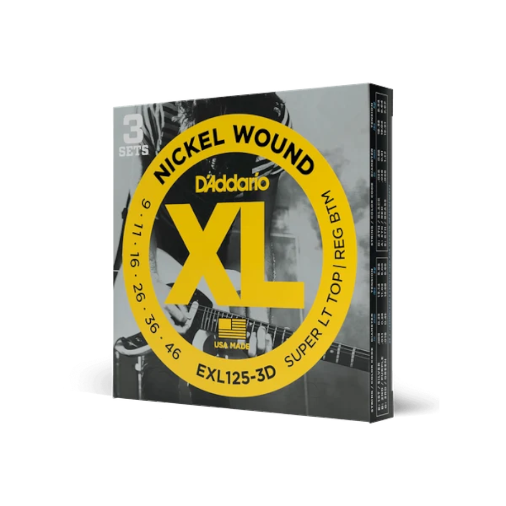 D’Addario 09-46 XL Nickel Wound Electric Guitar Strings – Super Light Top/Regular Bottom (.009–.046) (EXL125)