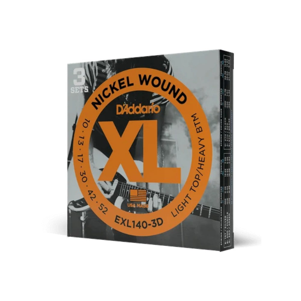 D’Addario 10-52 XL Nickel Wound Electric Guitar Strings – Light Top/Heavy Bottom (.010–.052) (EXL140)