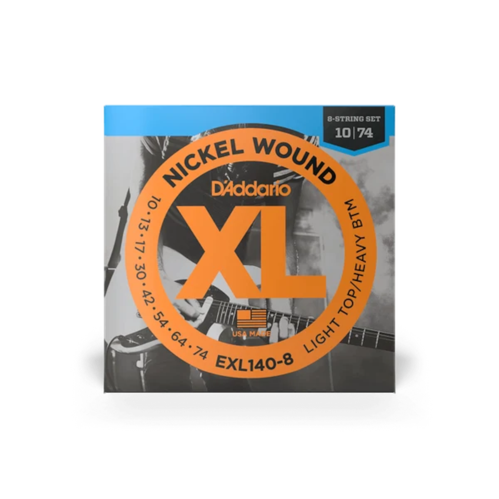 D'Addario 10-74 8-String Electric Guitar Strings - Light Top/Heavy Bottom (.010 - .074) (EXL140-8)