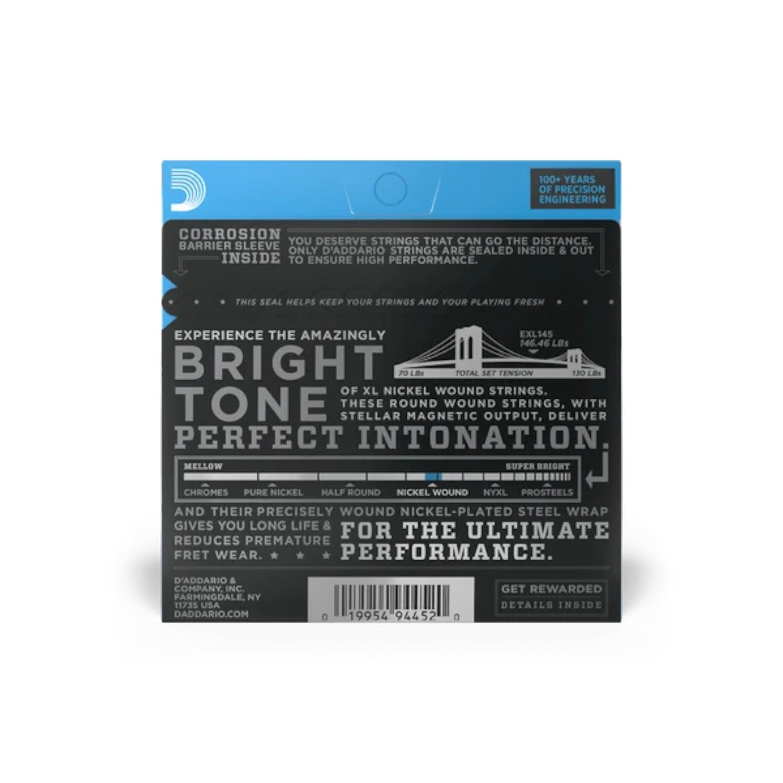 D'Addario 12-54 XL Nickel Wound Electric Guitar Strings - Heavy Plain 3rd (.012 - .054) (EXL145)