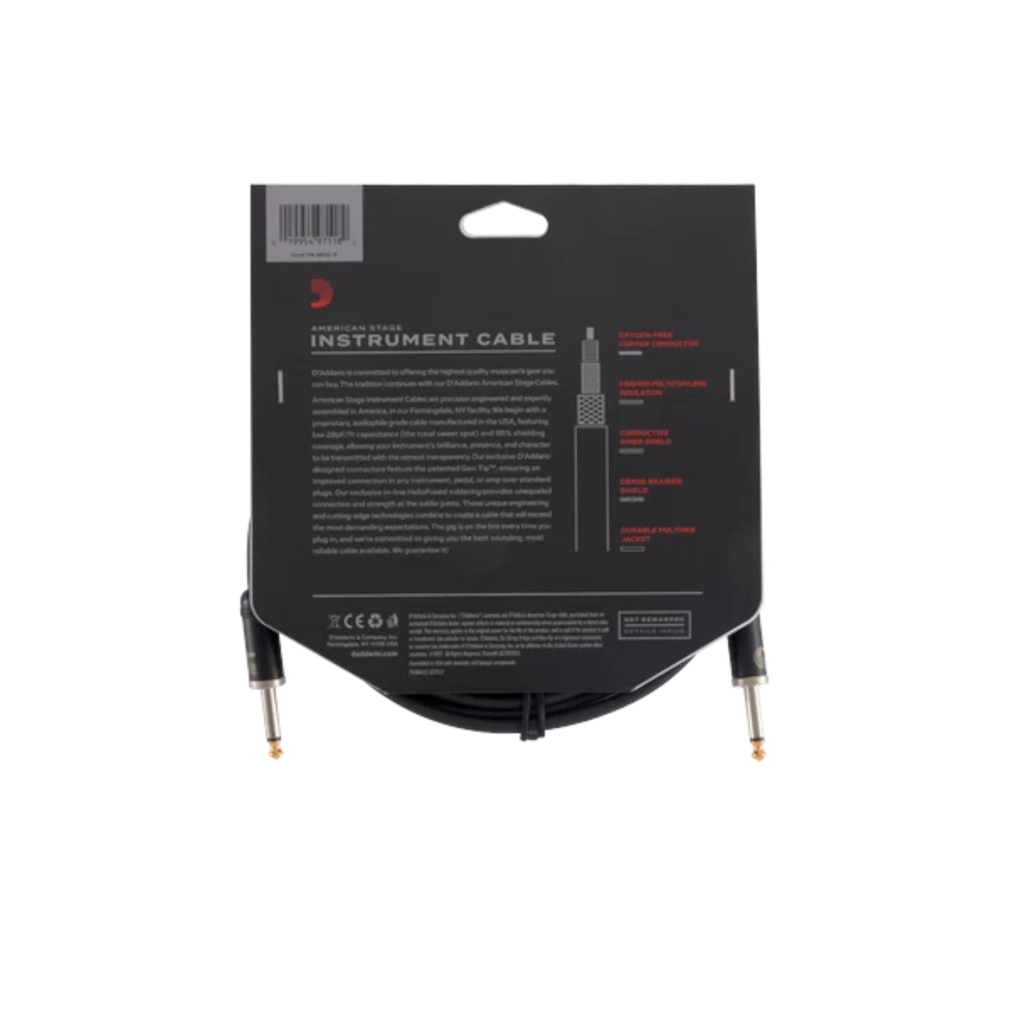 D'Addario American Stage 1/4" Jack Instrument Cable - Straight-Straight