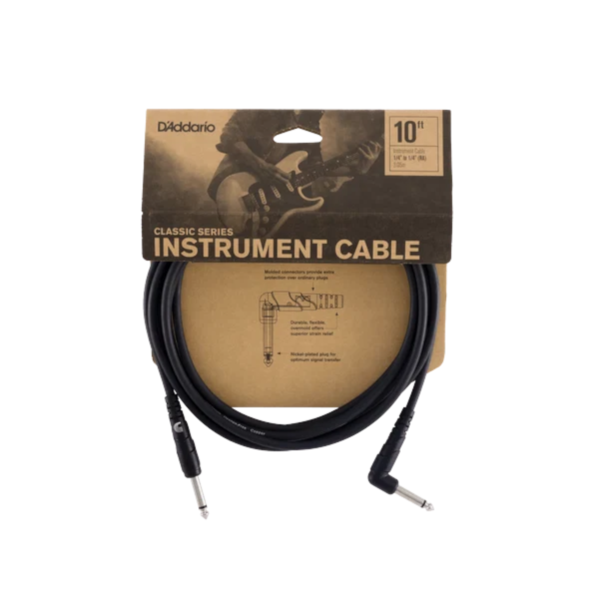 D'Addario Classic Series 1/4" Jack Instrument Cable - Right-Angle-Straight