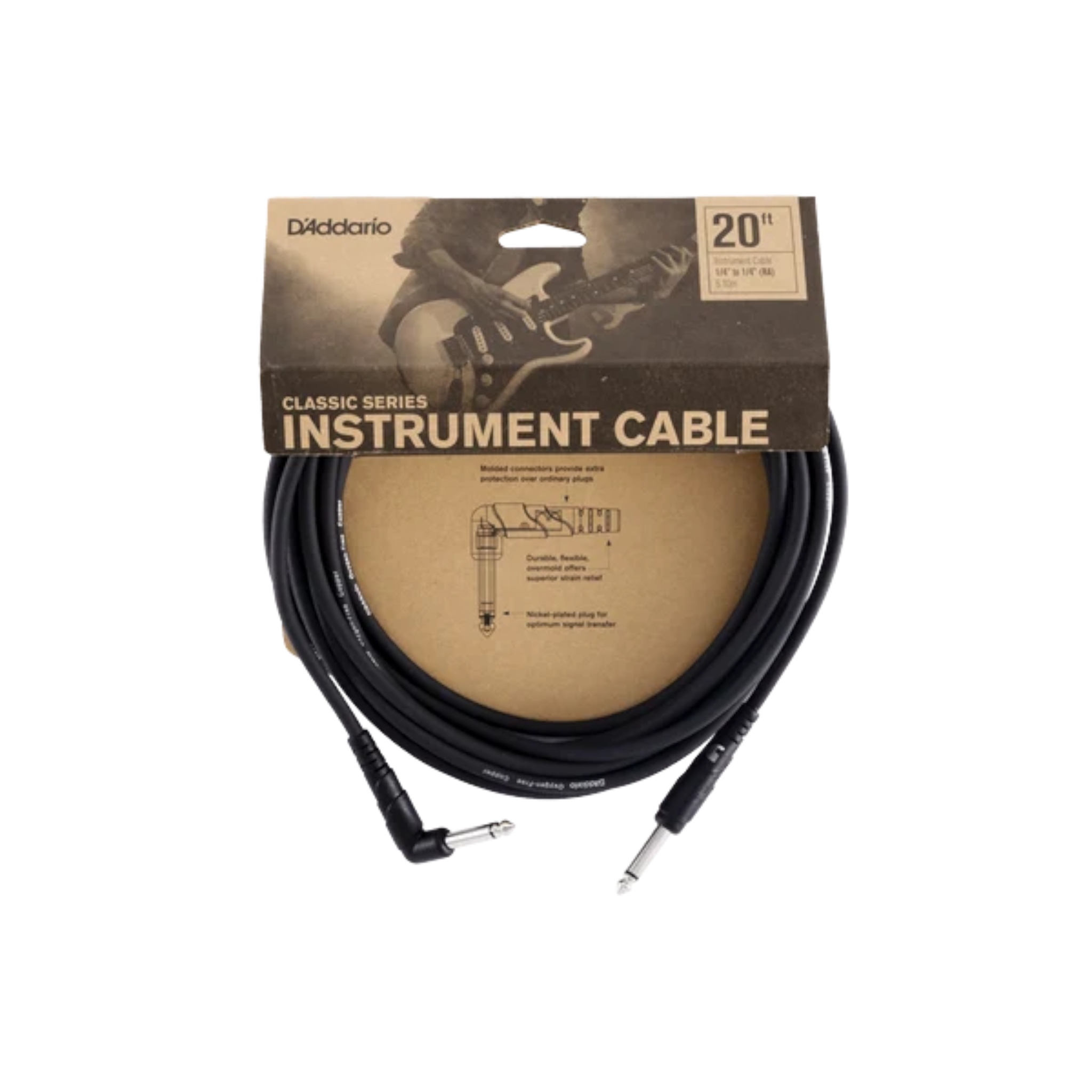 D'Addario Classic Series 1/4" Jack Instrument Cable - Right-Angle-Straight