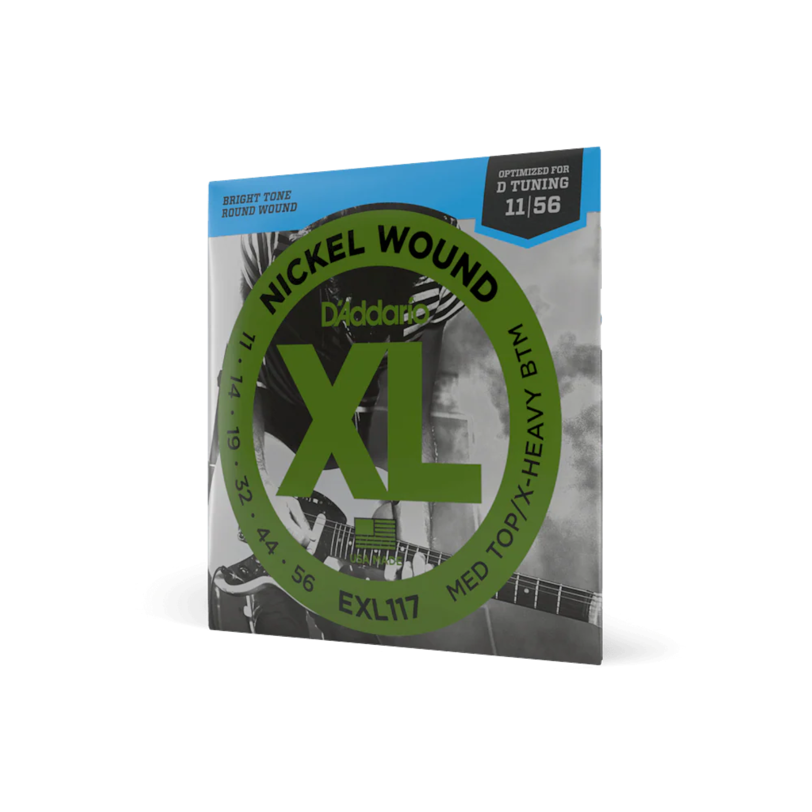 D'Addario 11-56 Nickel Wound Electric Guitar Strings - Medium Top/Extra Heavy Bottom (.011–.056) (EXL117)