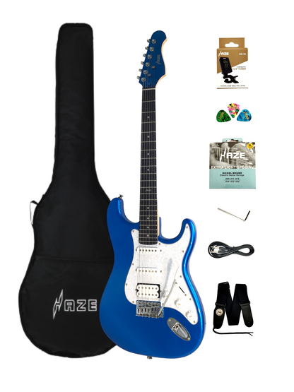 Haze E211 Classic Blue Sapphire HST Electric Guitar with accessories