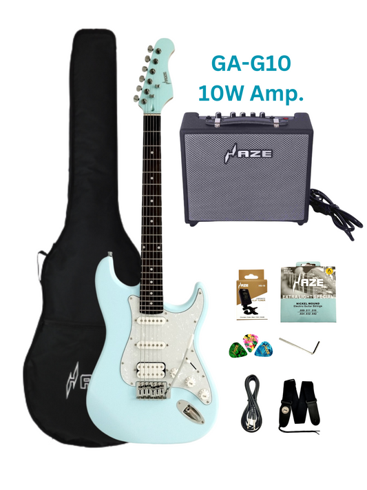 Haze E211 SONIC BLUE HST Electric Guitar with Accessories + 10W Amp (Optional)