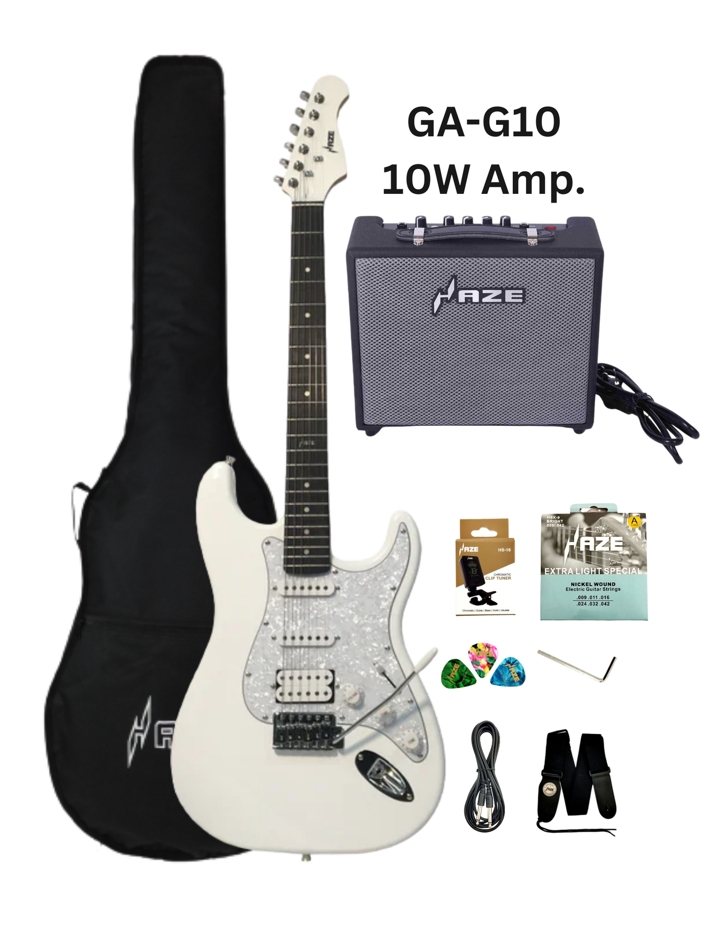 Haze E211WH Classic Arctic White HST Electric Guitar Electric Guitar  with Accessories + 10W Amp. (Optional)