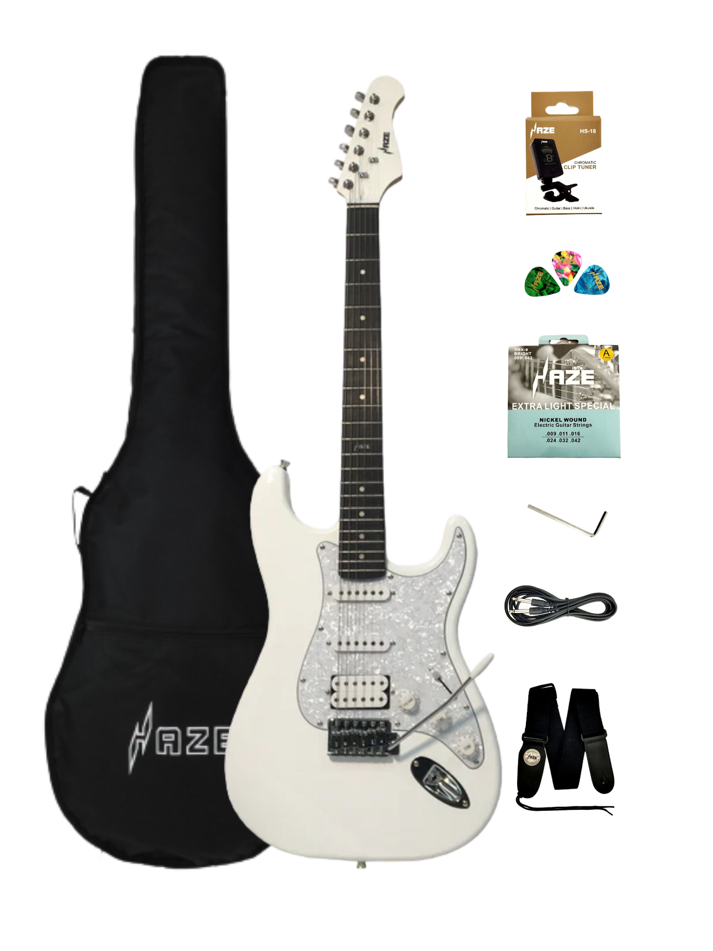 Haze E211WH Classic Arctic White HST Electric Guitar Electric Guitar  with Accessories + 10W Amp. (Optional)