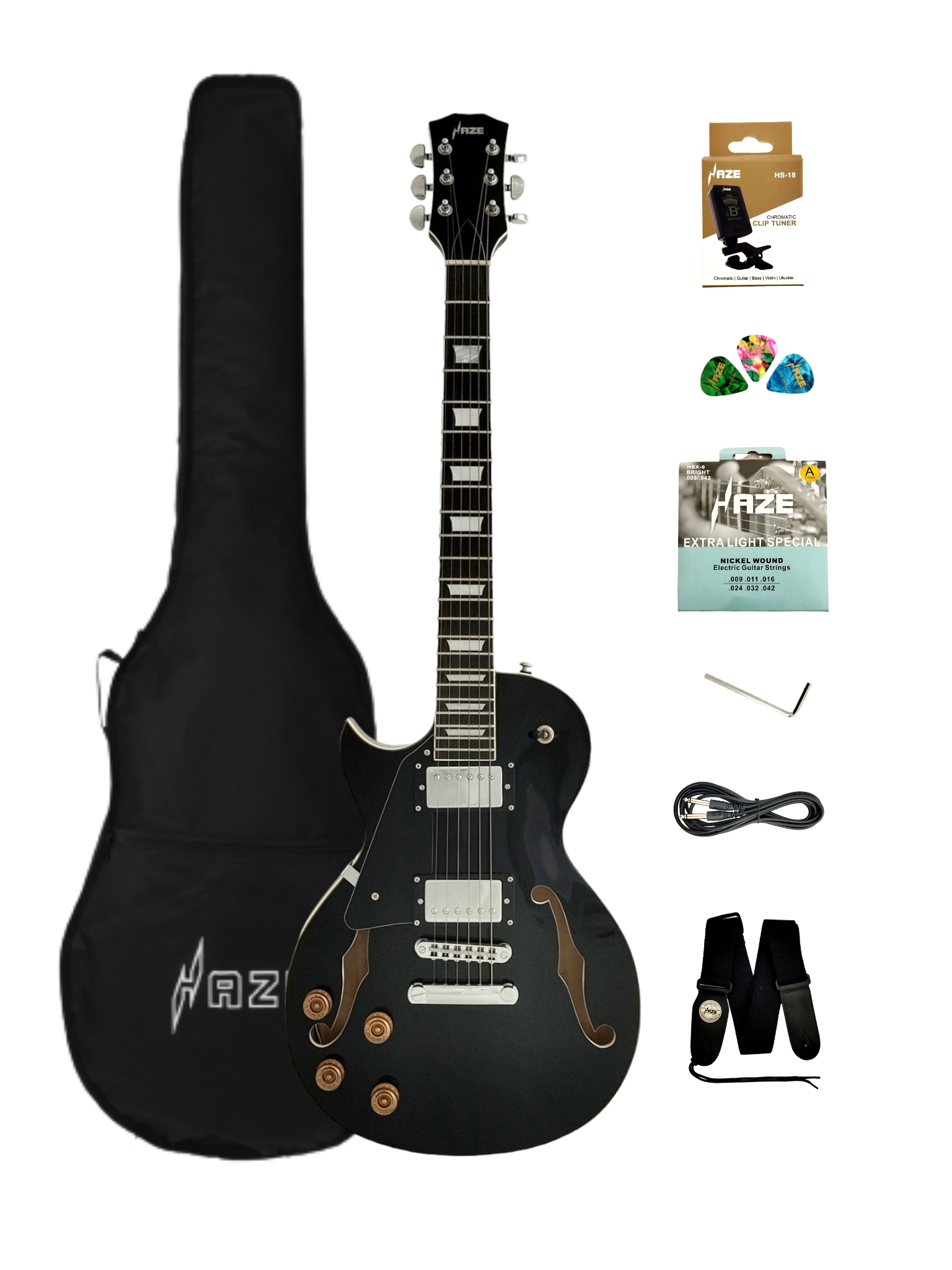 Haze E239 Black Left-Handed Semi-Hollow Electric Guitar with Dual Humbuckers